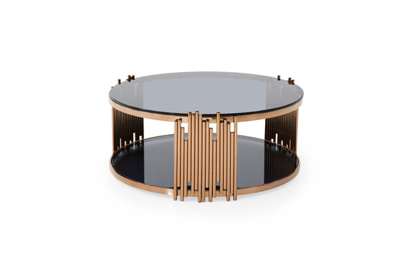 Modrest Bryce Modern Smoked Glass & Rosegold Round Coffee Table - MONAVILLA