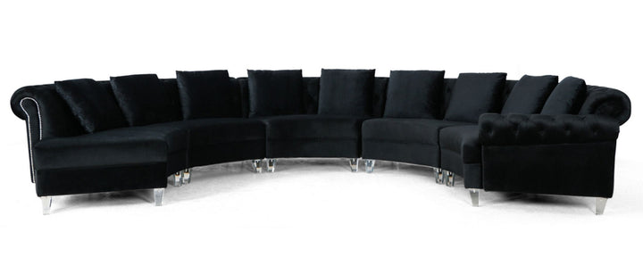 Divani Casa Darla Modern Black Velvet Circular Sectional Sofa - MONAVILLA