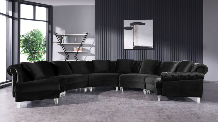 Divani Casa Darla Modern Black Velvet Circular Sectional Sofa - MONAVILLA