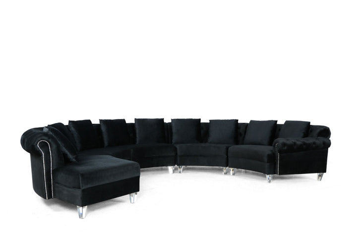 Divani Casa Darla Modern Black Velvet Circular Sectional Sofa - MONAVILLA