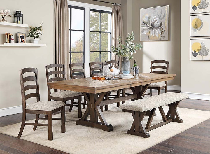 ACME Pascaline Gray Fabric, Rustic Brown & Oak Finish Dining Table Model DN00702 - MONAVILLA