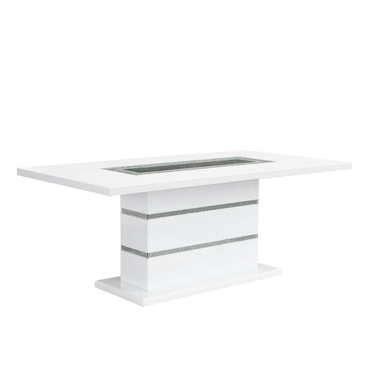 ACME Elizaveta Gray Velvet, Faux Crystal Diamonds &White High Gloss Finish Dining Table Model DN00814 - MONAVILLA