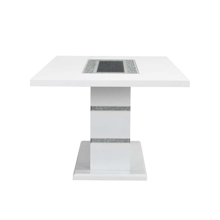 ACME Elizaveta Gray Velvet, Faux Crystal Diamonds &White High Gloss Finish Dining Table Model DN00814 - MONAVILLA