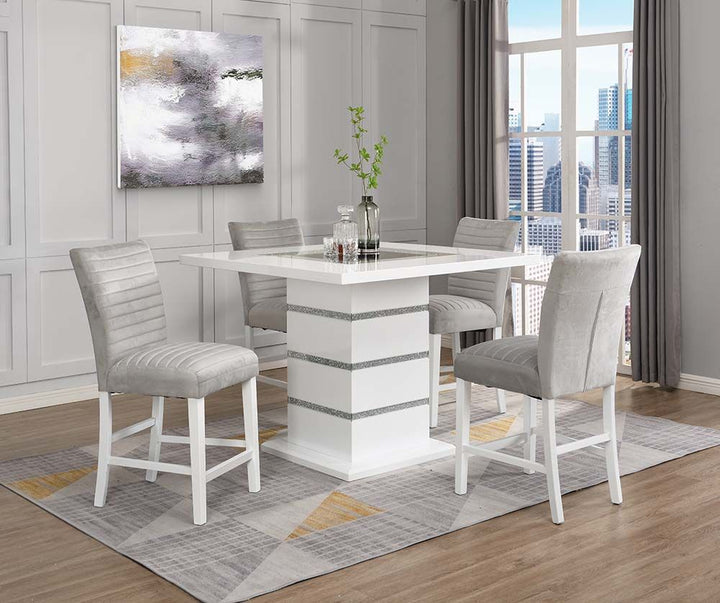 ACME Elizaveta Gray Velvet, Faux Crystal Diamonds &White High Gloss Finish Counter Height Chair Model DN00818 - MONAVILLA