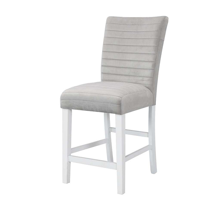 ACME Elizaveta Gray Velvet, Faux Crystal Diamonds &White High Gloss Finish Counter Height Chair Model DN00818 - MONAVILLA