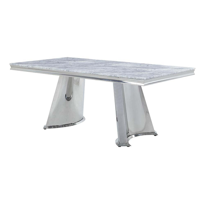 ACME Destry Faux Marble Top & Mirrored Silver Finish Dining Table Model DN01188 - MONAVILLA