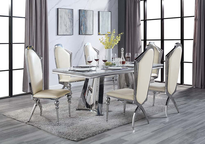 ACME Destry Faux Marble Top & Mirrored Silver Finish Dining Table Model DN01188 - MONAVILLA