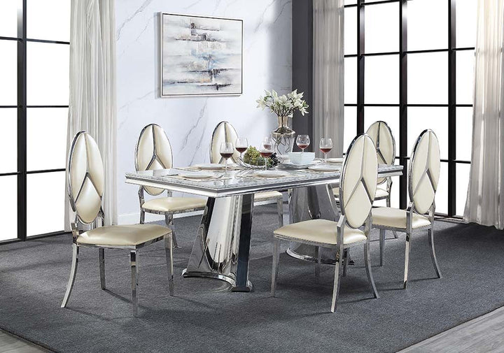 ACME Destry Faux Marble Top & Mirrored Silver Finish Dining Table Model DN01188 - MONAVILLA