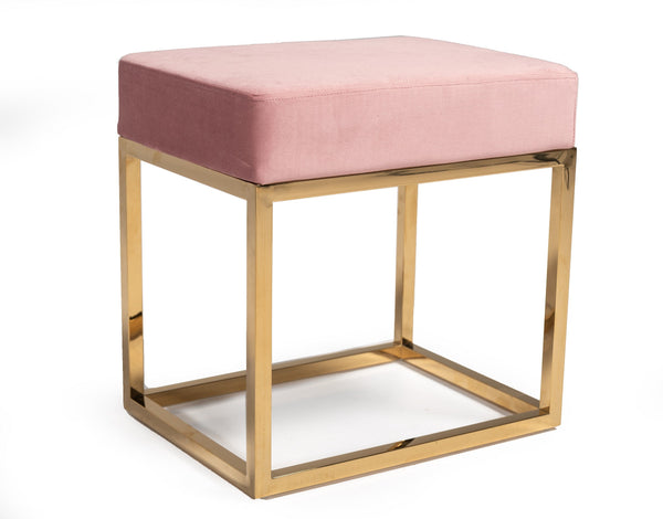 Modrest Downey Modern Pink Velvet & Gold Stool Ottoman - MONAVILLA