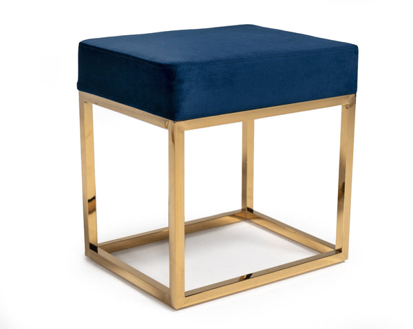 Modrest Downey Modern Blue Velvet & Gold Stool Ottoman - MONAVILLA