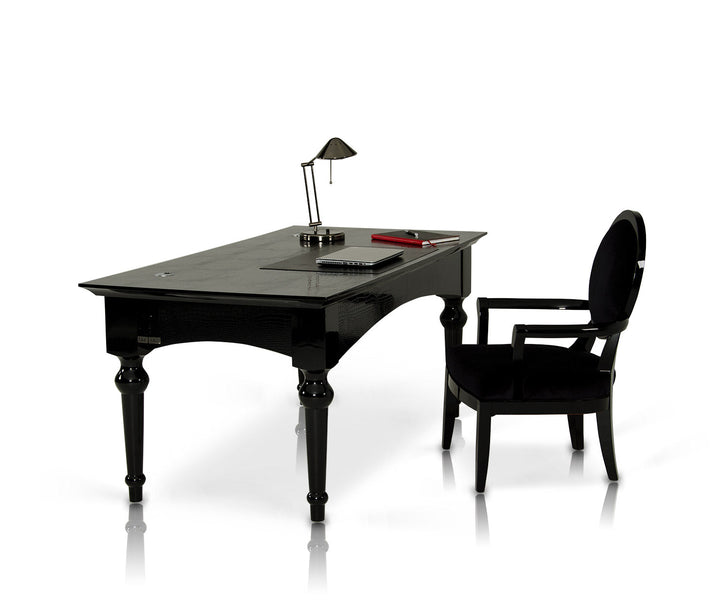 A&X Ambassador Transitional Black Crocodile Lacquer Office Desk - MONAVILLA