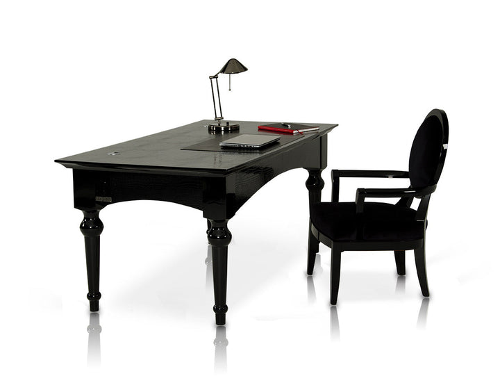 A&X Ambassador Transitional Black Crocodile Lacquer Office Desk - MONAVILLA