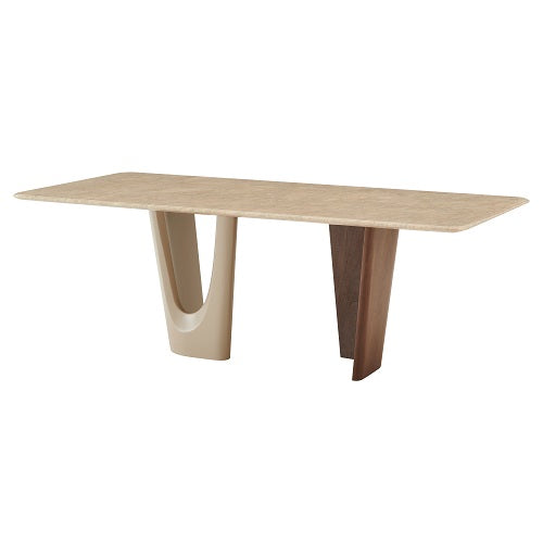 Modrest Brianna Contemporary Marble and Cream With alnut Dining Table - MONAVILLA