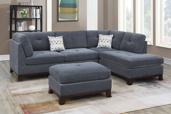 Poundex 3 Piece Sectional with 2 Accent Pillow (Ottoman Included) Model F6479 - MONAVILLA