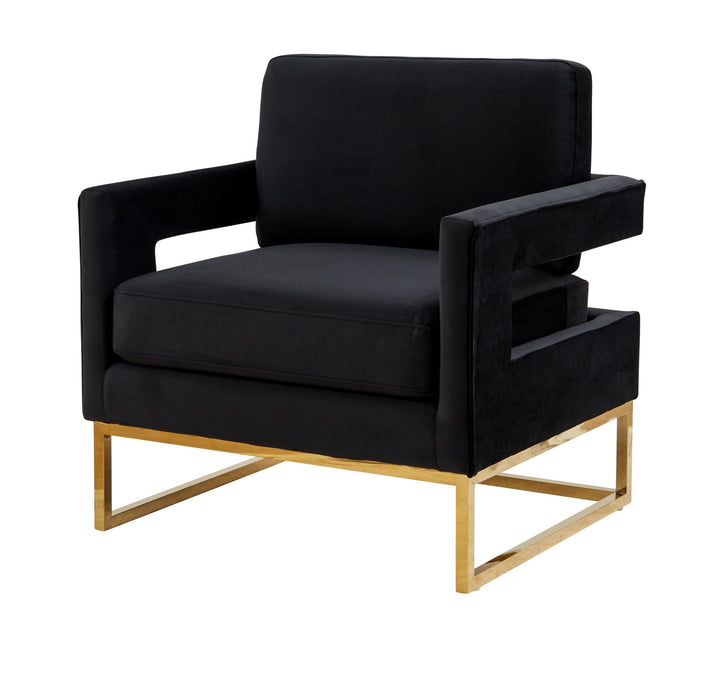 Modrest Edna Modern Black Velvet & Gold Accent Chair - MONAVILLA