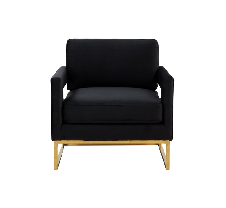 Modrest Edna Modern Black Velvet & Gold Accent Chair - MONAVILLA