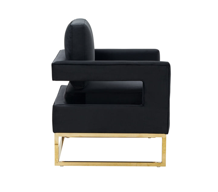 Modrest Edna Modern Black Velvet & Gold Accent Chair - MONAVILLA