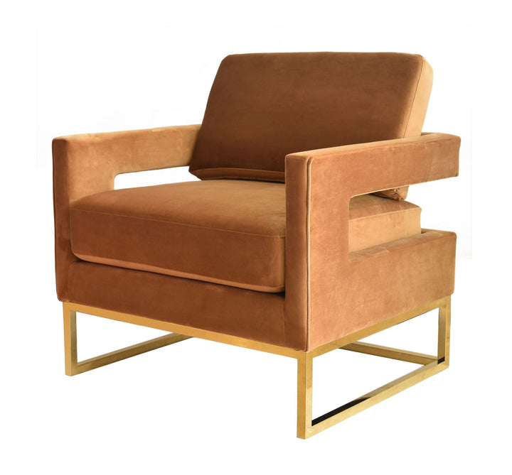 Modrest Edna Camel Velvet & Gold Accent Chair - MONAVILLA