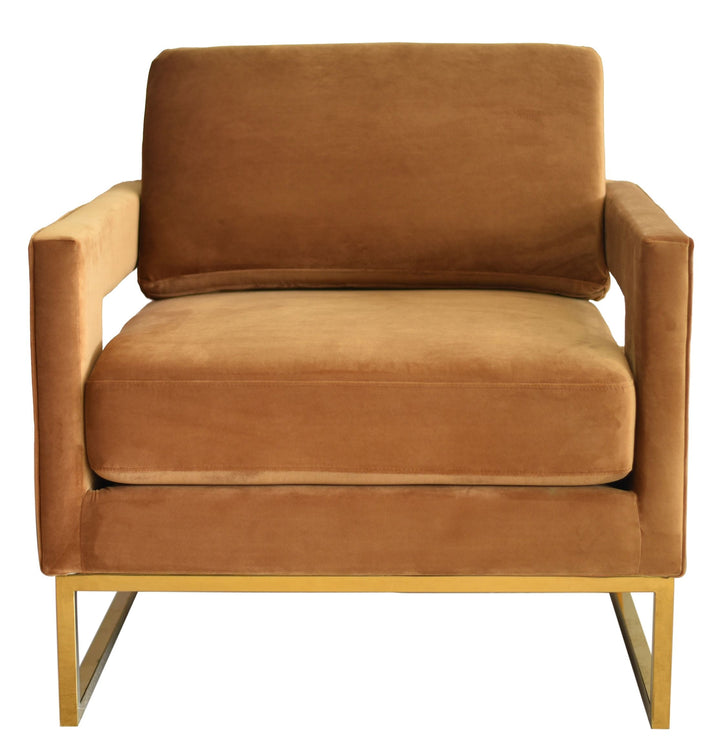 Modrest Edna Camel Velvet & Gold Accent Chair - MONAVILLA