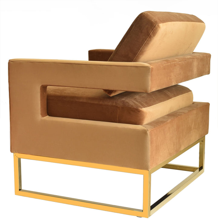 Modrest Edna Camel Velvet & Gold Accent Chair - MONAVILLA