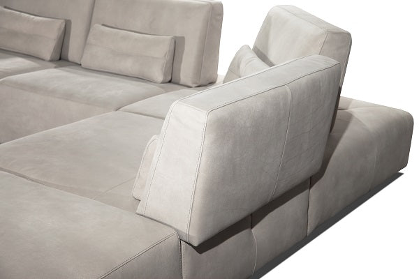 Coronelli Collezioni Hollywood Italian Light Grey Leather RAF Chaise Sectional Sofa - MONAVILLA