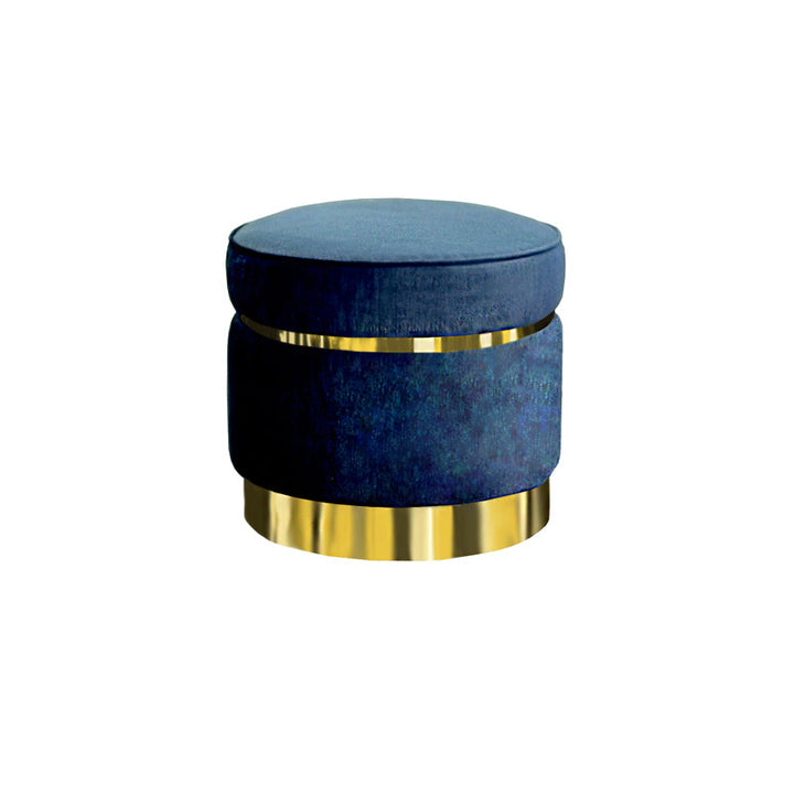 Divani Casa Tenaya Modern Blue Velvet & Gold Ottoman - MONAVILLA