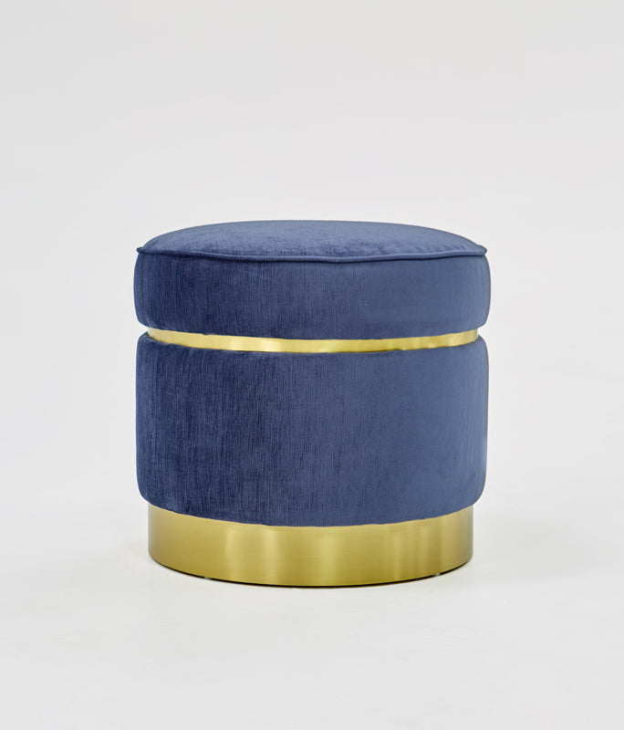 Divani Casa Tenaya Modern Blue Velvet & Gold Ottoman - MONAVILLA