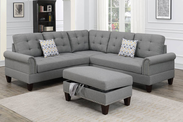 Poundex 3 Piece Sectional with 2 Accent Pillow (Ottoman Included) Model F6475 - MONAVILLA