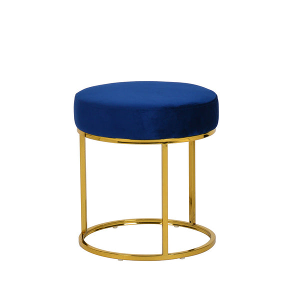 Modrest Elmont Modern Blue Velvet & Gold Stool Ottoman - MONAVILLA