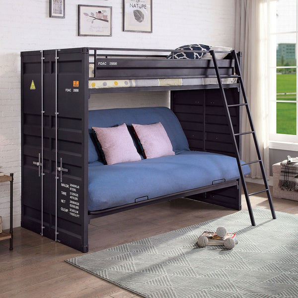 Furniture Of America Lafray Black Industrial Twin Bunk Bed With Futon Base Model FOA-BK652BK-BED - MONAVILLA