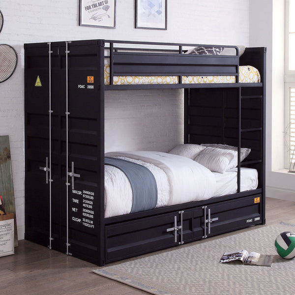 Furniture Of America Estonne Black Industrial Twin Twin Bunk Bed With Trundle Model FOA-BK654BK-BED-TR - MONAVILLA