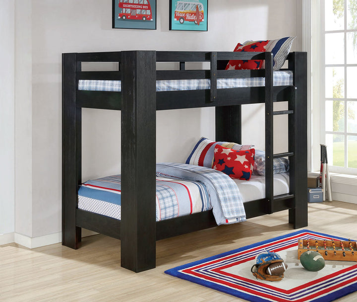 Furniture Of America Suzie Wire-Brushed Black Transitional Twin Twin Bunk Bed Model FOA-BK972BK-BED - MONAVILLA