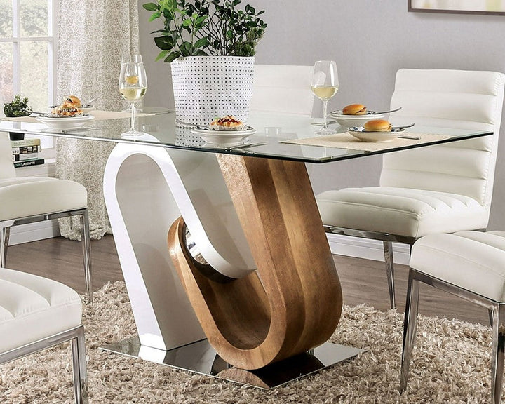 Furniture Of America Cilegon White/Natural Tone Contemporary Dining Table Model FOA3748T-TABLE - MONAVILLA