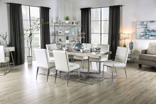 Furniture Of America Sindy Light Gray/Chrome Contemporary 7-Piece Dining Table Set Model FOA3798T-7PC - MONAVILLA