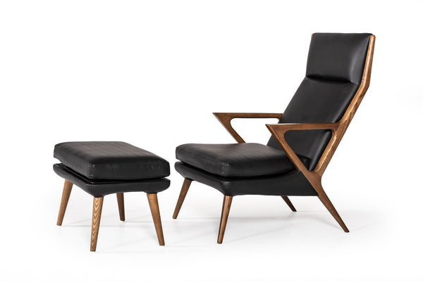 Modrest Fulton Modern Black Lounge Chair & Ottoman - MONAVILLA