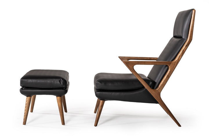 Modrest Fulton Modern Black Lounge Chair & Ottoman - MONAVILLA