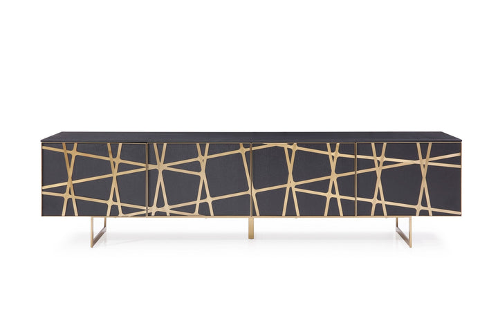 Modrest Kilson Modern Black Oak & Champagne Gold TV Stand - MONAVILLA