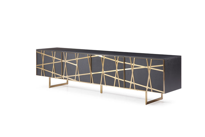 Modrest Kilson Modern Black Oak & Champagne Gold TV Stand - MONAVILLA