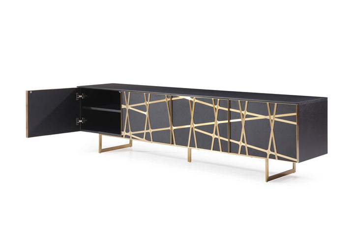 Modrest Kilson Modern Black Oak & Champagne Gold TV Stand - MONAVILLA