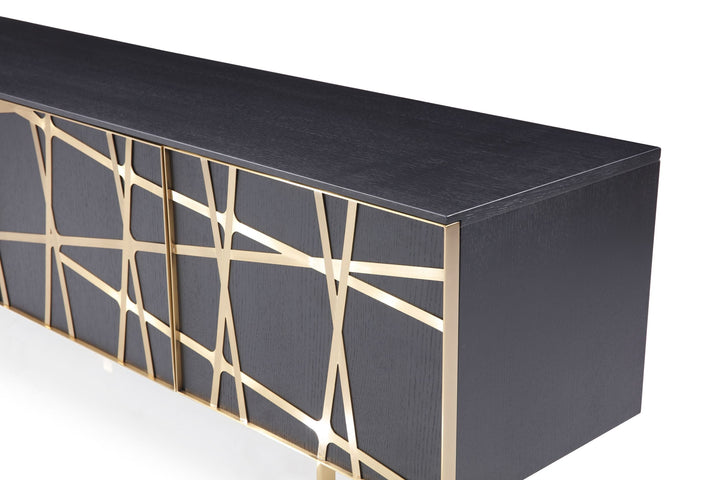 Modrest Kilson Modern Black Oak & Champagne Gold TV Stand - MONAVILLA