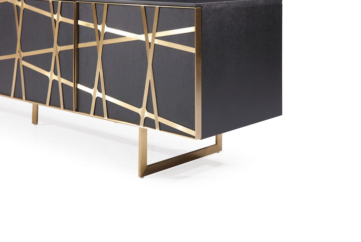 Modrest Kilson Modern Black Oak & Champagne Gold TV Stand - MONAVILLA