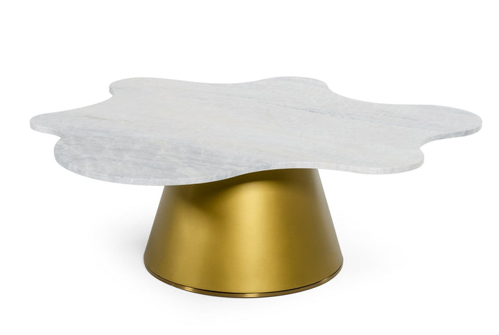 Modrest Gabbro High Glam White Marble and Gold Coffee Table - MONAVILLA