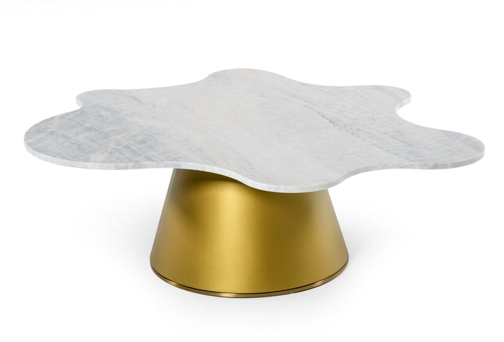 Modrest Gabbro High Glam White Marble and Gold Coffee Table - MONAVILLA