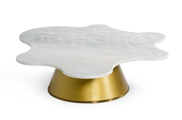 Modrest Gabbro Low Glam White Marble and Gold Coffee Table - MONAVILLA