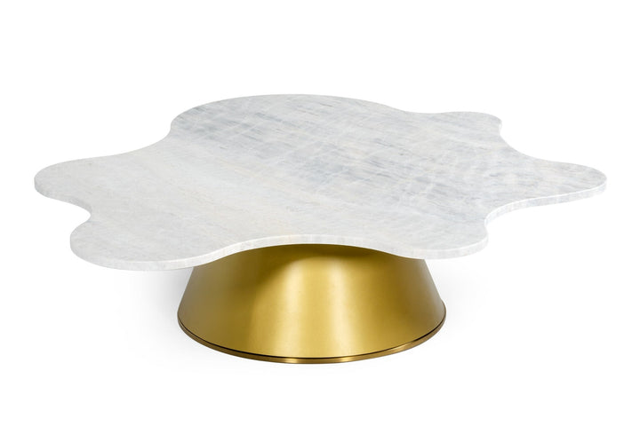 Modrest Gabbro Low Glam White Marble and Gold Coffee Table - MONAVILLA