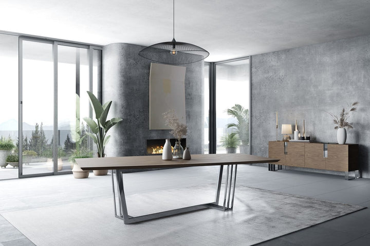 Modrest Gilroy Modern Walnut & Stainless Steel Dining Table - MONAVILLA