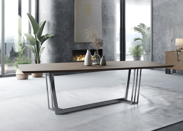 Modrest Gilroy Modern Walnut & Stainless Steel Dining Table - MONAVILLA