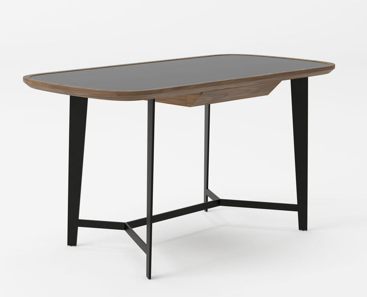 Modrest Girard Modern Walnut & Black Glass Desk - MONAVILLA