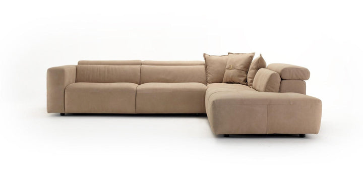 Coronelli Collezioni Grande Italian Light Camel Leather RAF Chaise Sectional Sofa - MONAVILLA