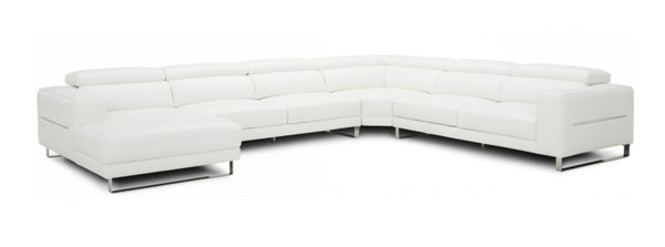 Divani Casa Hawkey Contemporary White Full Leather U Shaped Left Facing Sectional Sofa - MONAVILLA